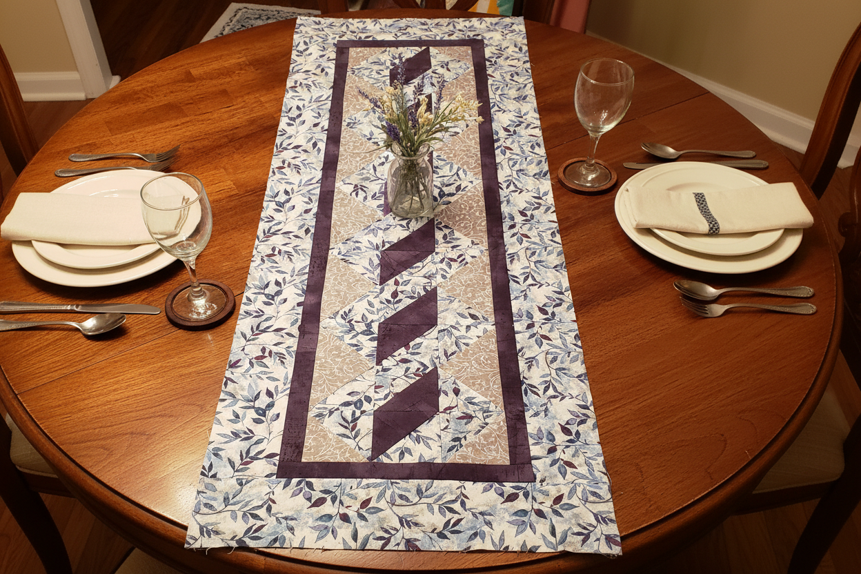 Twisted Leaves Quilted Table Runner