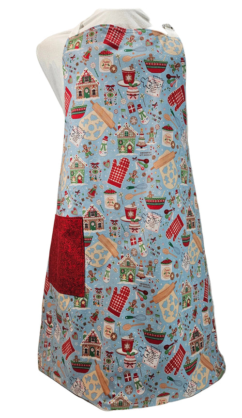 Apron with Christmas cookie pattern on a blue background