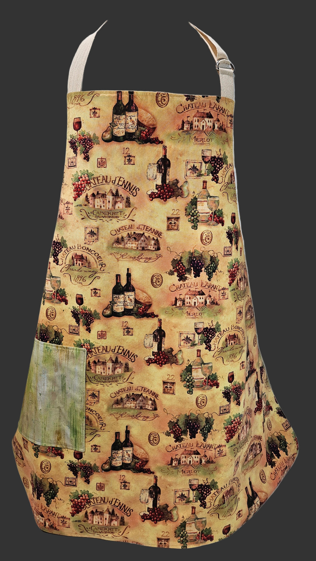Decorative apron with wine-themed pattern