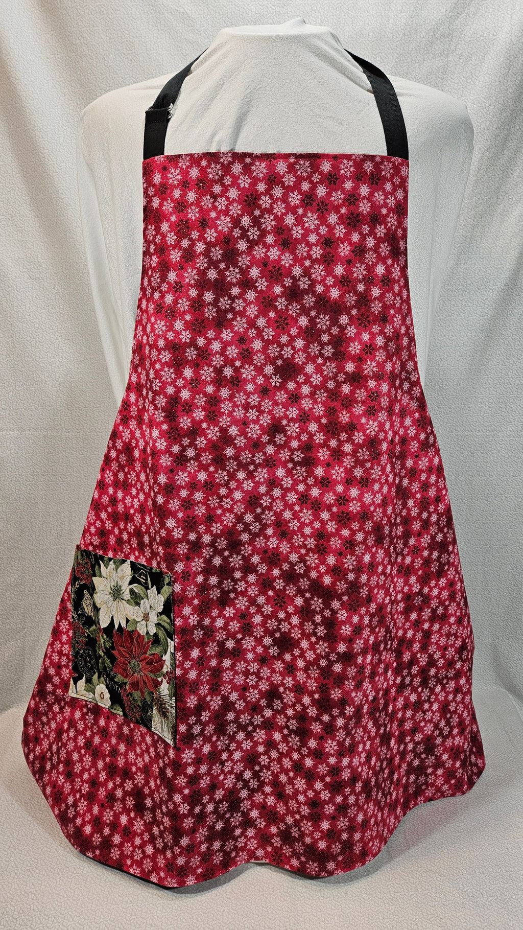 White and Red Poinsettia Apron, Reversable and Adjustable