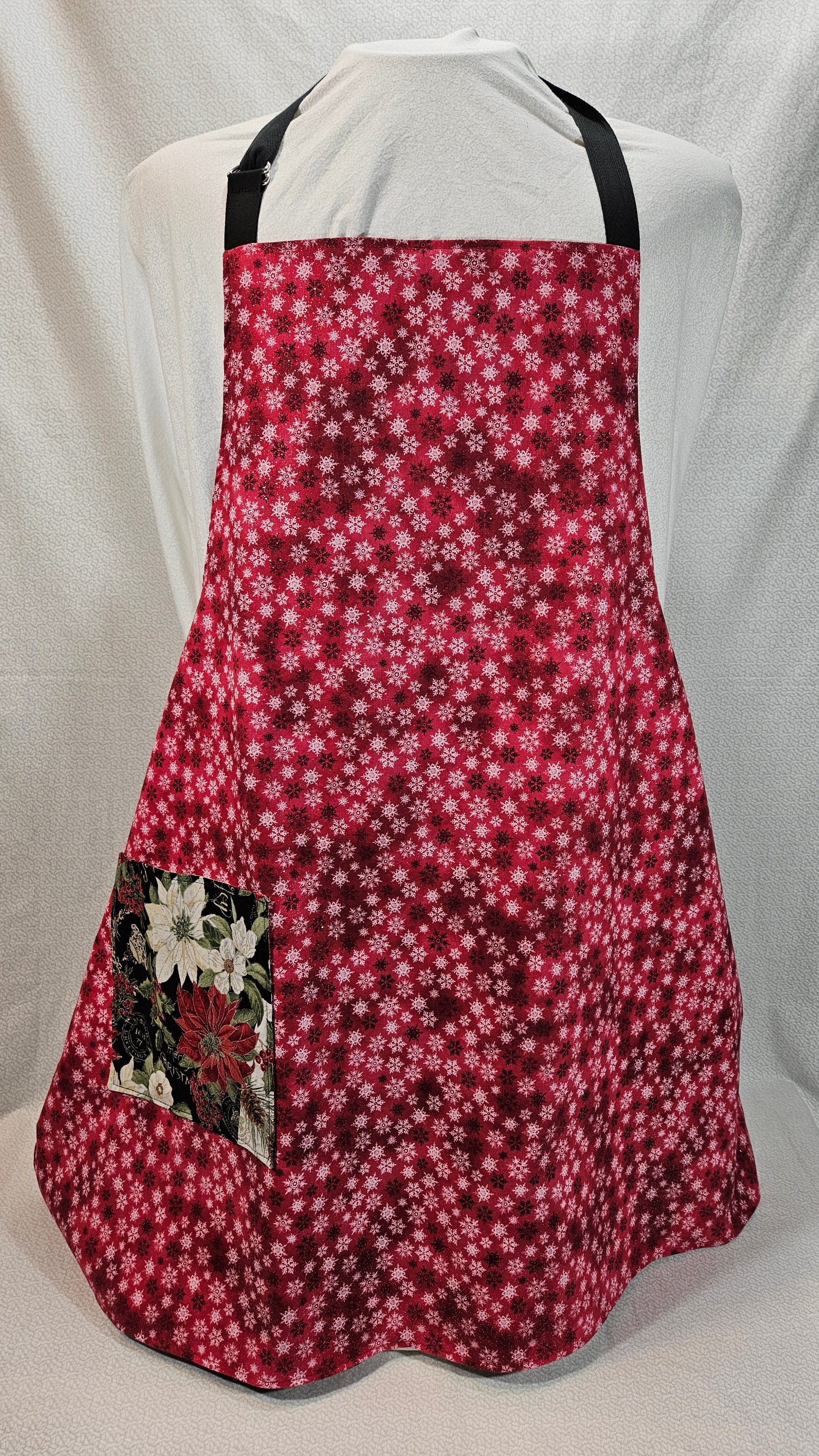 White and Red Poinsettia Apron, Reversable and Adjustable