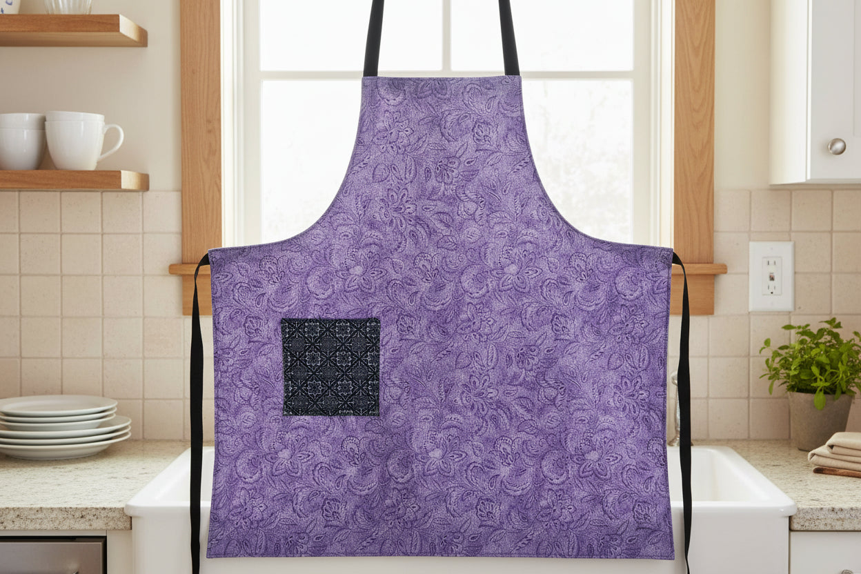 Purple Geometric Apron, Reversable and Adjustable