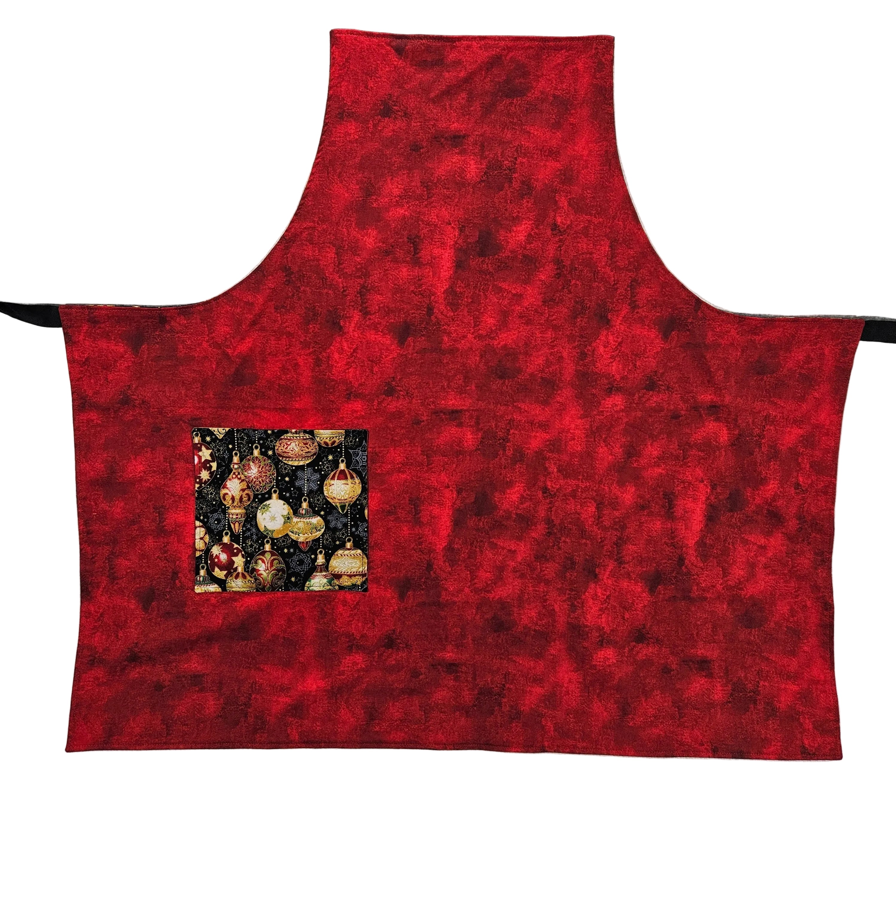 Christmas Ornaments on Black Apron, Reversable and Adjustable