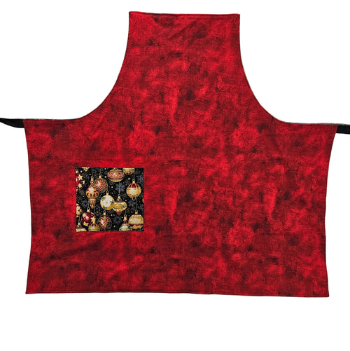 Christmas Ornaments on Black Apron, Reversable and Adjustable