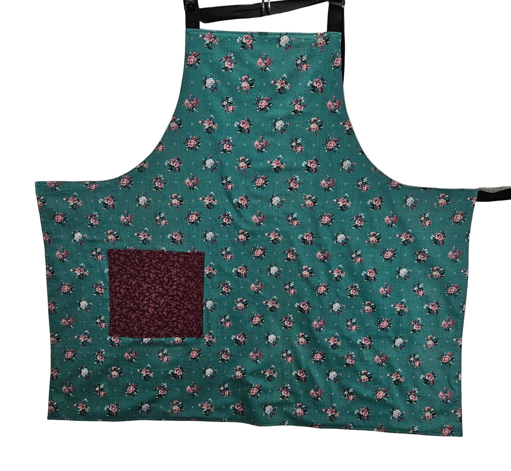 Teal Vintage Floral Apron, Reversable and Adjustable