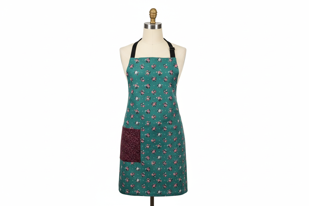 Teal Vintage Floral Apron, Reversable and Adjustable