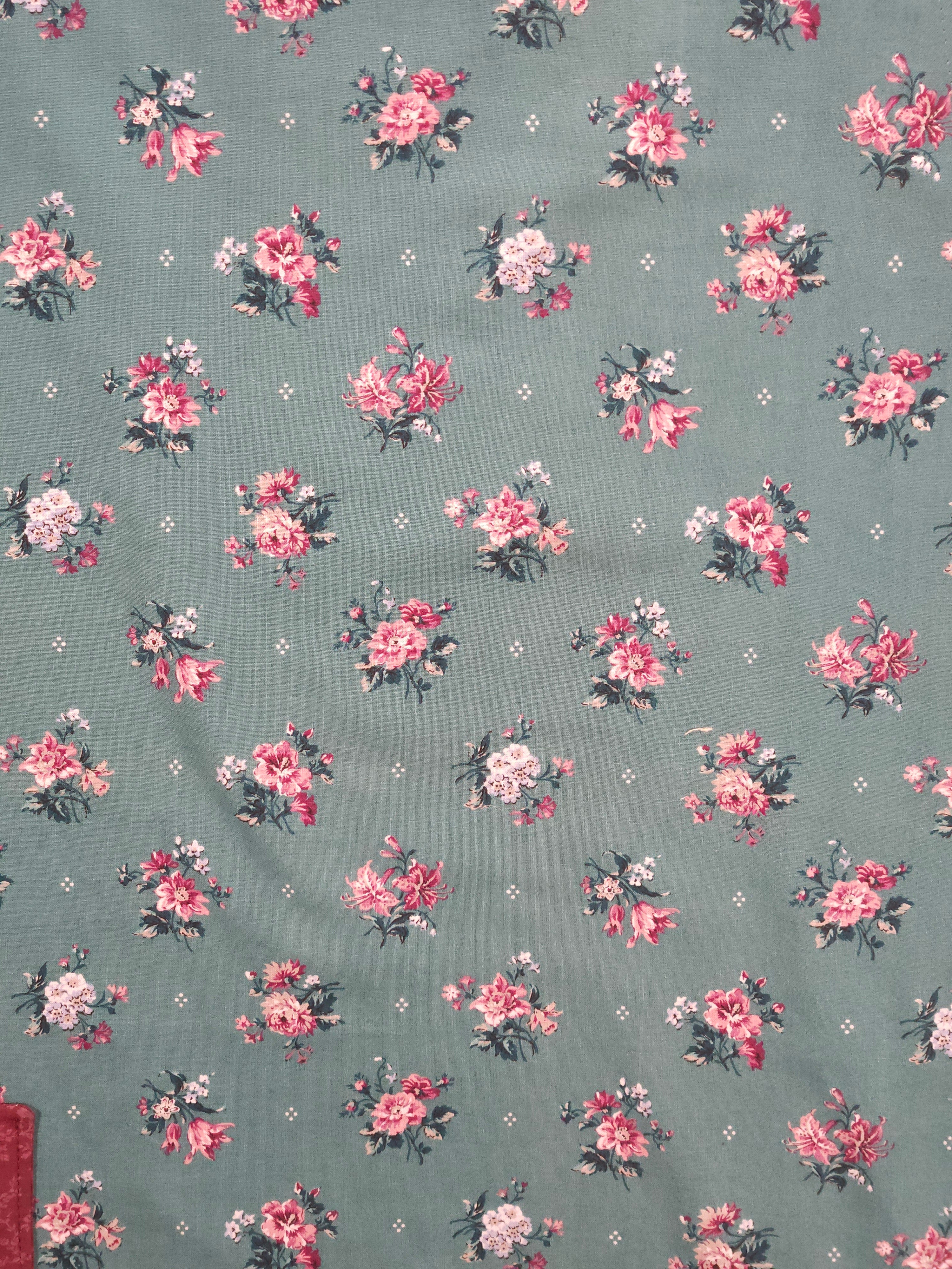 Teal Vintage Floral Apron, Reversable and Adjustable