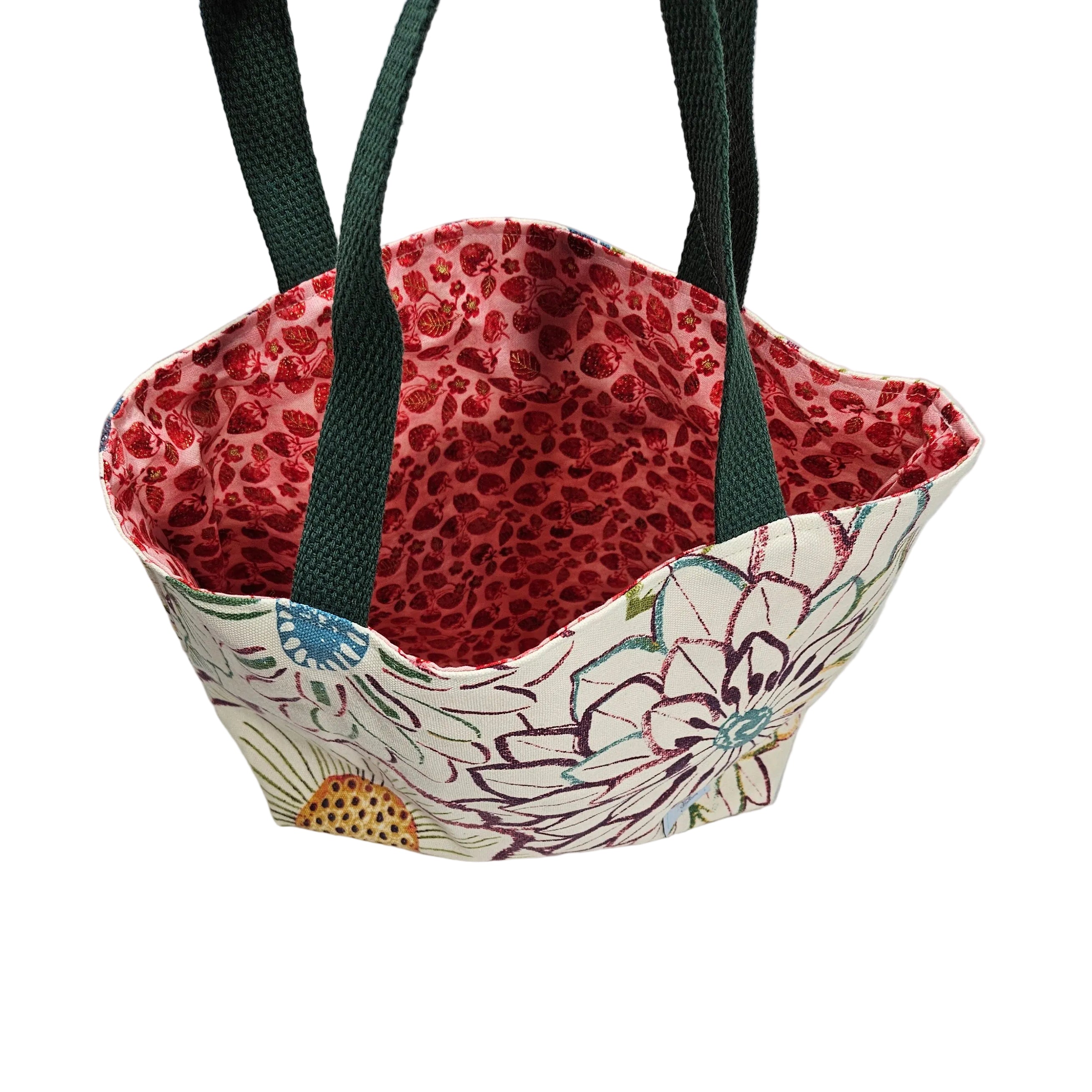 Floral Tote Bag with Strawberry Lining