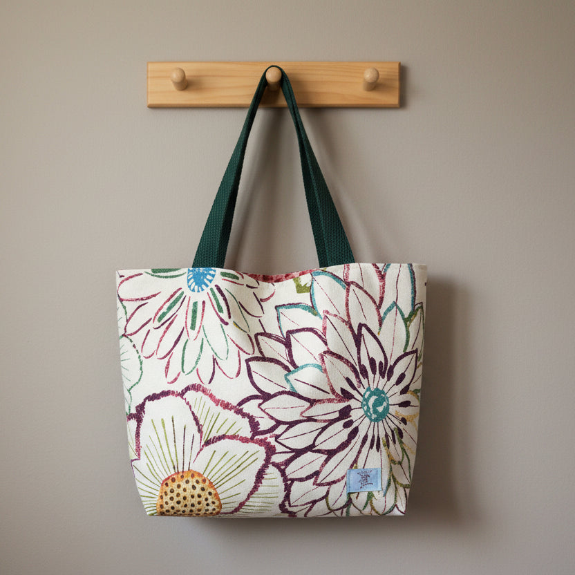 Floral Tote Bag with Strawberry Lining