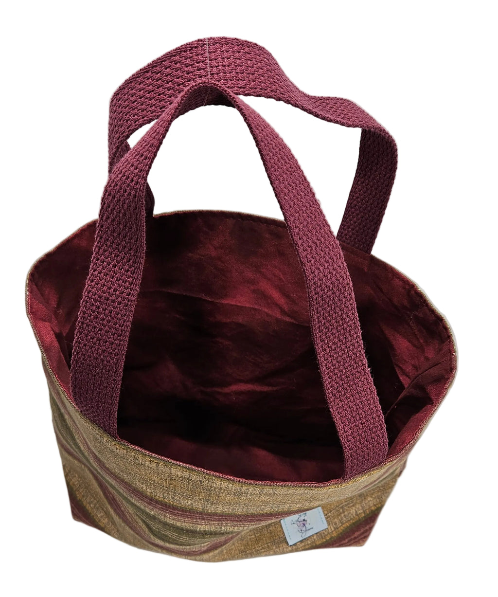 Green and Burgundy Stripes on Tan Tote Bag
