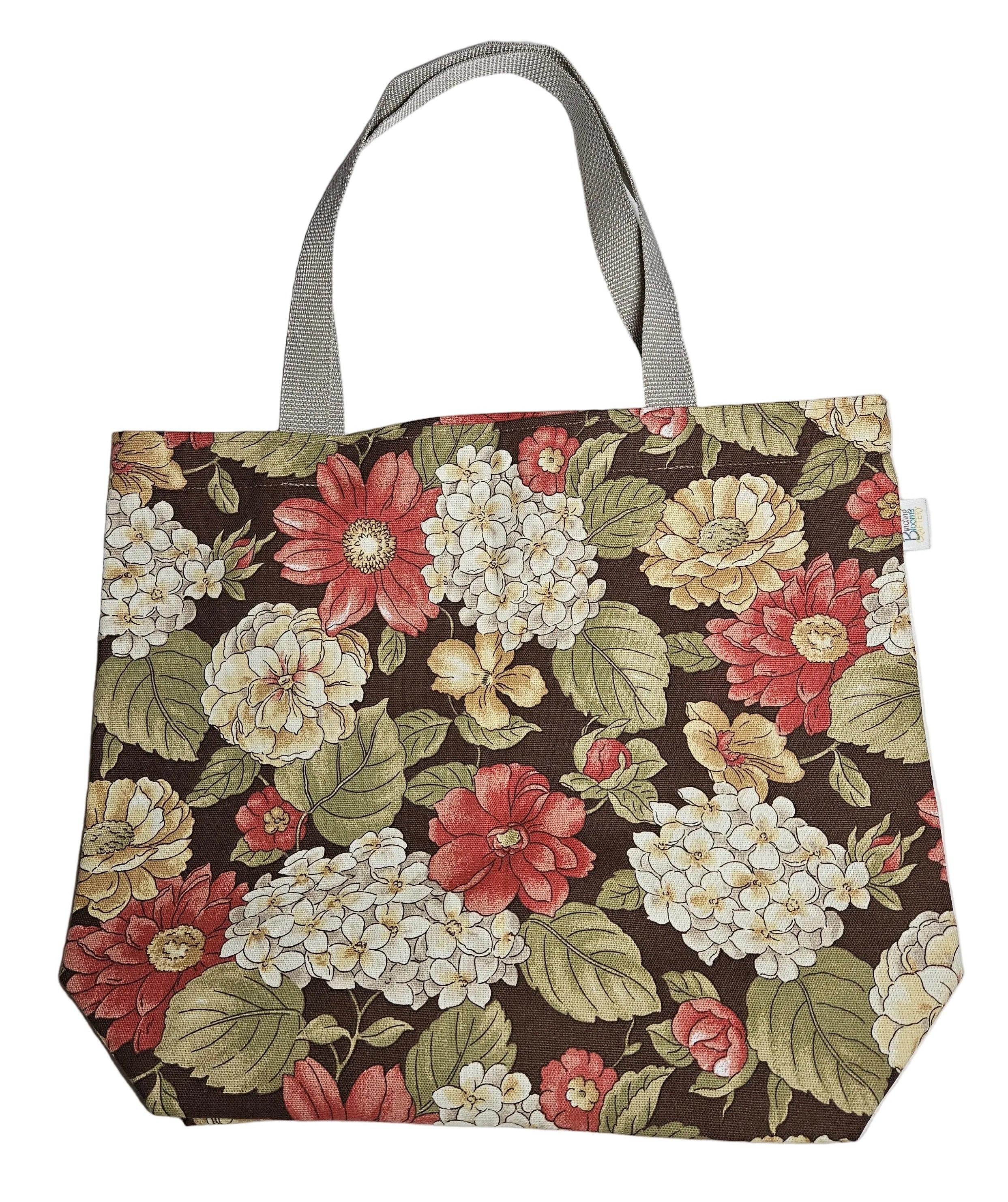 Vintage Flowers on Brown Market Tote Bag