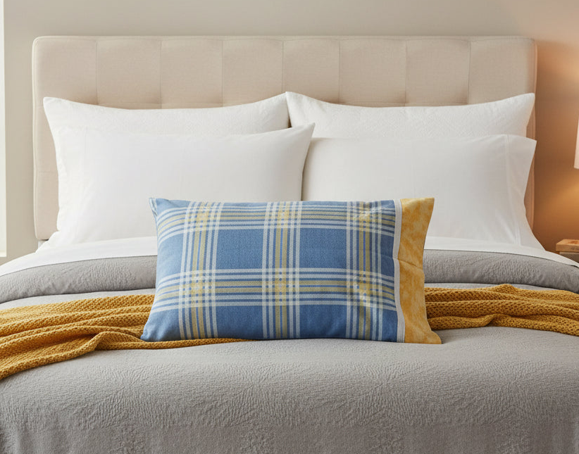 Blue Plaid, Yellow Cuff Queen Pillowcase