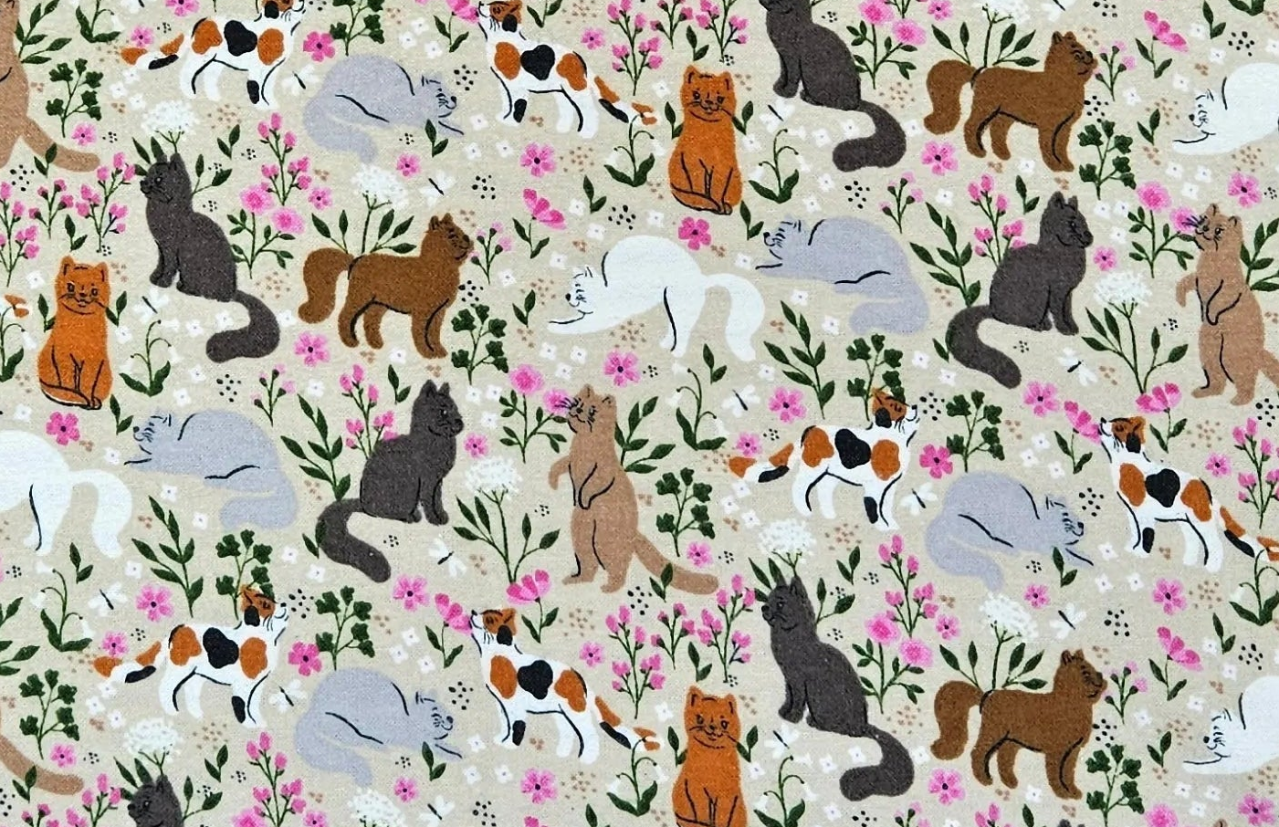 Cat and Flowers Queen Size Pillowcase