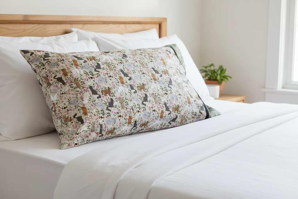 Cat and Flowers Queen Size Pillowcase