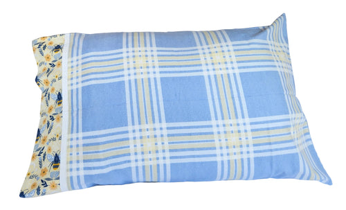 Blue Plad and Bees Queen Size Pillowcase