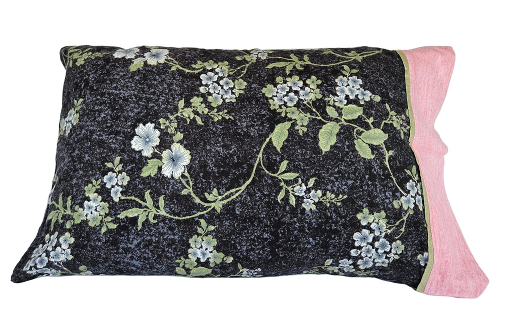 White Flowers on Black Queen Size Pillowcase